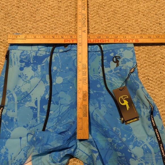 Tucann Swim Shorts Trunk Mens Small Blue Splatter Print Lined Beach Pool Summer - Picture 3 of 9
